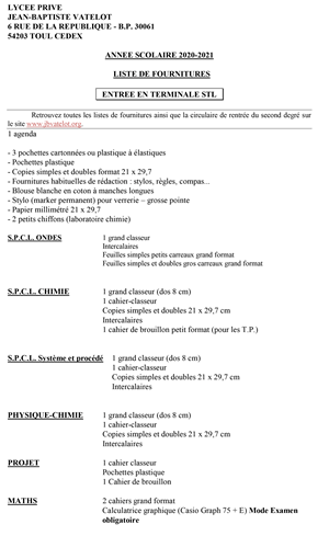 Liste De Fourniture Scolaire Seconde Pro Gestion Administration